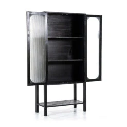 Zwarte Kast Met Ribbelglas -WOOOD Verkoopwinkel by boo eden zwarte kast met ribbelglas 02