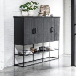 Zwarte Bergkast Teak Large 7 Zwarte Bergkast Teak Large -WOOOD Verkoopwinkel dtp home timeless black zwarte wandkast beam groot 03