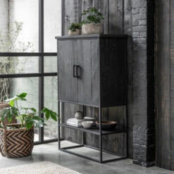 Zwarte Bergkast Teak Small 12 Zwarte Bergkast Teak Small -WOOOD Verkoopwinkel dtp home timeless black zwarte wandkast beam smal 05