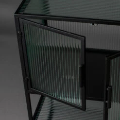 Ribbelglas Vitrinekastje Zwart -WOOOD Verkoopwinkel dutchbone boli ribbelglas vitrinekast 004