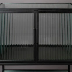 Ribbelglas Vitrinekastje Zwart -WOOOD Verkoopwinkel dutchbone boli ribbelglas vitrinekast 005