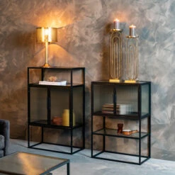 Ribbelglas Vitrinekastje Zwart -WOOOD Verkoopwinkel dutchbone boli ribbelglas vitrinekast 009