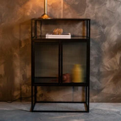 Ribbelglas Kastje Zwart Staal