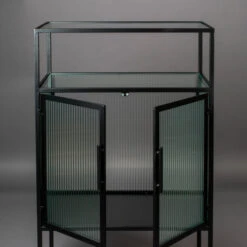 Ribbelglas Kastje Zwart Staal -WOOOD Verkoopwinkel dutchbone boli ribbelglas wandkastje 004