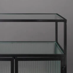 Ribbelglas Kastje Zwart Staal -WOOOD Verkoopwinkel dutchbone boli ribbelglas wandkastje 005