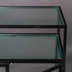 Ribbelglas Kastje Zwart Staal -WOOOD Verkoopwinkel dutchbone boli ribbelglas wandkastje 006