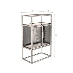 Ribbelglas Kastje Zwart Staal -WOOOD Verkoopwinkel dutchbone boli ribbelglas wandkastje 010