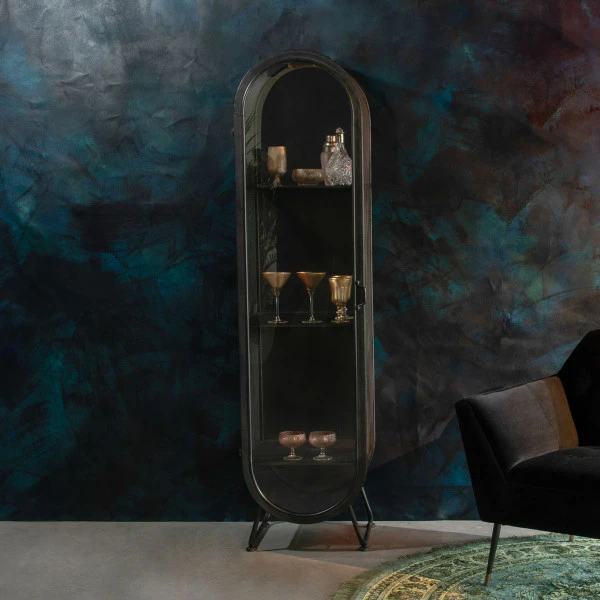 Vitrinekast Ovaal Zwart Staal 3 Vitrinekast Ovaal Zwart Staal