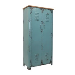 Lockerkast Vintage Blauw -WOOOD Verkoopwinkel dutchbone rusty hoge blauwe metalen lockerkast 03