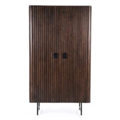 Donkerbruine Kast Met Houten Latjes -WOOOD Verkoopwinkel eleonora remi donkerbruine kast met houten latjes 01