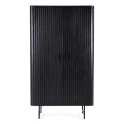 Zwarte Retro Kast Met Houten Latjes -WOOOD Verkoopwinkel eleonora remi zwarte retro kast met houten latjes 01
