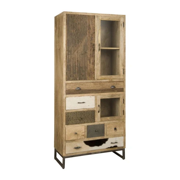 Hoge Kast Hout Met Koeienhuid 4 Hoge Kast Hout Met Koeienhuid - Afbeelding 2