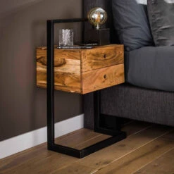 Industrieel Nachtkastje Acacia Met Metaal