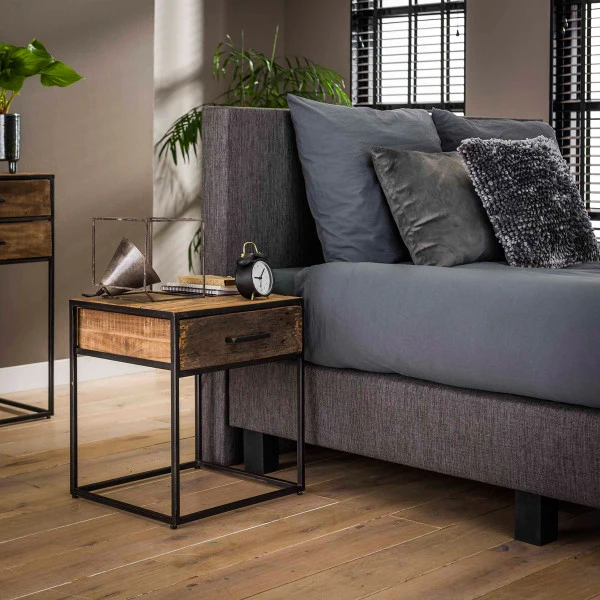 Industrieel Nachtkastje Oud Hout 1 Lade 4 Industrieel Nachtkastje Oud Hout 1 Lade - Afbeelding 2