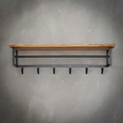 Industriele Kapstok Zwart Met Hout -WOOOD Verkoopwinkel kapstok met plank acaciahout poca santa 03