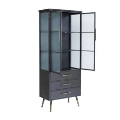 Hoge Wandkast Met Ribbelglas -WOOOD Verkoopwinkel kare design gomera hoge wandkast zwart 07