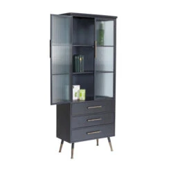 Hoge Wandkast Met Ribbelglas -WOOOD Verkoopwinkel kare design gomera hoge wandkast zwart 08