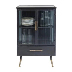 Wandkast Zwart Met Ribbelglas -WOOOD Verkoopwinkel kare design gomera wandkast zwart met koper 07