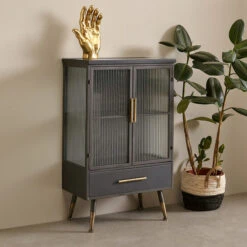 Wandkast Zwart Met Ribbelglas -WOOOD Verkoopwinkel kare design gomera wandkast zwart met ribbelglas 02