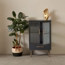 Wandkast Zwart Met Ribbelglas -WOOOD Verkoopwinkel kare design gomera wandkast zwart met ribbelglas 04