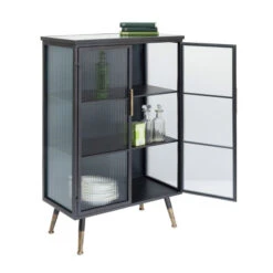 Zwarte Wandkast Met Geribbeld Glas -WOOOD Verkoopwinkel kare design gomera zwarte wandkast met koper 10