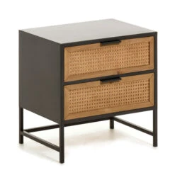 Zwart Nachtkastje Met Webbing -WOOOD Verkoopwinkel kave home kyoko zwart nachtkastje met webbing 01