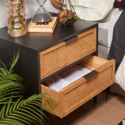 Zwart Nachtkastje Met Webbing -WOOOD Verkoopwinkel kave home kyoko zwart nachtkastje met webbing 02 1 1