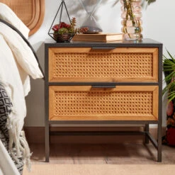 Zwart Nachtkastje Met Webbing -WOOOD Verkoopwinkel kave home kyoko zwart nachtkastje met webbing 03 1