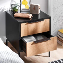 Nachtkastje Zwart Met Eiken -WOOOD Verkoopwinkel kave home savoi nachtkastje zwart met eiken 02 1