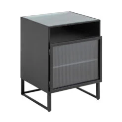 Zwart Nachtkastje Ribbelglas -WOOOD Verkoopwinkel kave home trixie zwart nachtkastje ribbelglas 01