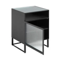 Zwart Nachtkastje Ribbelglas -WOOOD Verkoopwinkel kave home trixie zwart nachtkastje ribbelglas 02