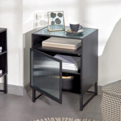 Zwart Nachtkastje Ribbelglas -WOOOD Verkoopwinkel kave home trixie zwart nachtkastje ribbelglas 06