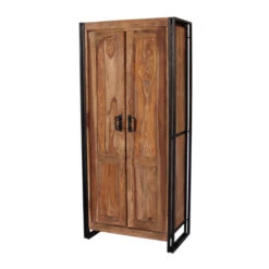 Bergkast Sheeshamhout -WOOOD Verkoopwinkel lavis havel hoge wandkast met zwarte handgrepen 02
