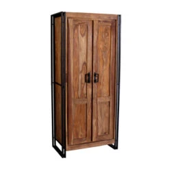 Bergkast Sheeshamhout -WOOOD Verkoopwinkel lavis havel hoge wandkast met zwarte handgrepen 03