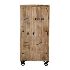 Robuuste Kast Mangohout -WOOOD Verkoopwinkel lavis porter hoge wandkast op wielen 02