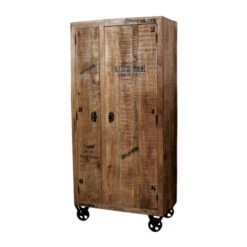 Robuuste Kast Mangohout -WOOOD Verkoopwinkel lavis porter hoge wandkast op wielen 03