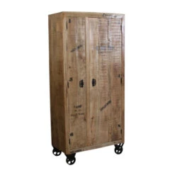 Robuuste Kast Mangohout -WOOOD Verkoopwinkel lavis porter hoge wandkast op wielen 04