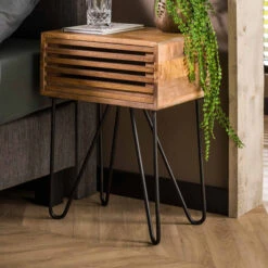 Mangohouten Nachtkastje Met Lade