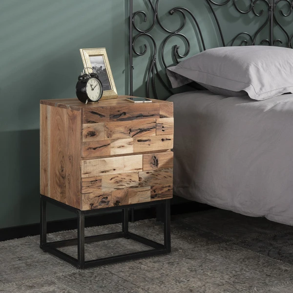 Massief Acaciahouten Nachtkastje 3 Massief Acaciahouten Nachtkastje
