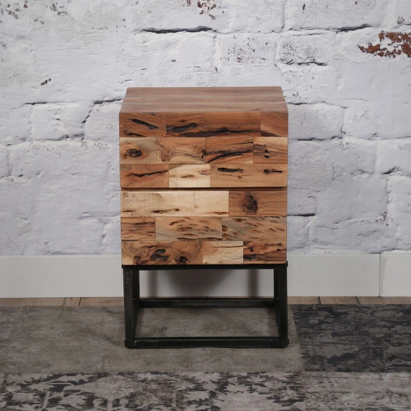 Massief Acaciahouten Nachtkastje 4 Massief Acaciahouten Nachtkastje - Afbeelding 2
