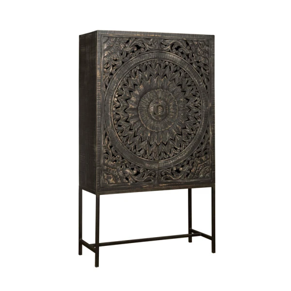 Zwarte Wandkast Snijwerk 3 Zwarte Wandkast Snijwerk