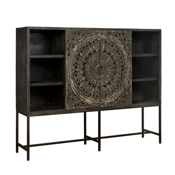 Brede Vintage Wandkast Snijwerk 3 Brede Vintage Wandkast Snijwerk