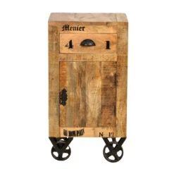 Rustiek Nachtkastje Van Mangohout -WOOOD Verkoopwinkel rustiek nachtkastje op wielen 01