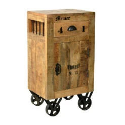 Rustiek Nachtkastje Van Mangohout -WOOOD Verkoopwinkel rustiek nachtkastje op wielen 02