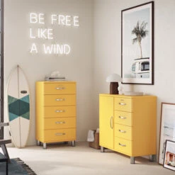 Hoge Ladekast -WOOOD Verkoopwinkel tenzo malibu hoge ladekast geel 03 1