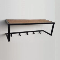 Kapstok Zwart Staal Met Houten Plank -WOOOD Verkoopwinkel wandkapstok staal met houten plank ognam lumz home 01
