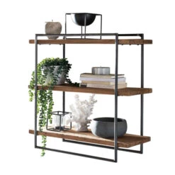 Wandrek Van Hout En Metaal 60x60 Cm -WOOOD Verkoopwinkel wandrek van hout en metaal 60x60 cm lovina lavis 02