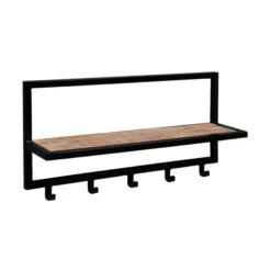 Kapstok Zwart Staal Met Legplank -WOOOD Verkoopwinkel zwart stalen wandkapstok met legplank ognam lumz home 01