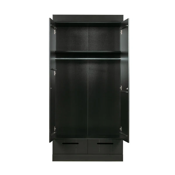 WOOOD Zwarte Kledingkast 2-deurs Met Lades 4 WOOOD Zwarte Kledingkast 2-deurs Met Lades - Afbeelding 2