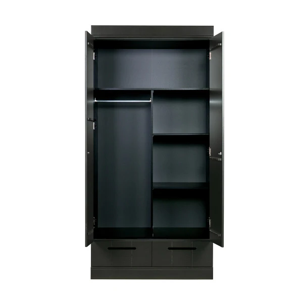 WOOOD Zwarte Kledingkast 2-deurs Met Lades 5 WOOOD Zwarte Kledingkast 2-deurs Met Lades - Afbeelding 3